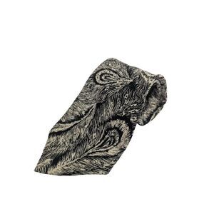 Steven Land Black & off white peacock feather print abstract silk necktie tie